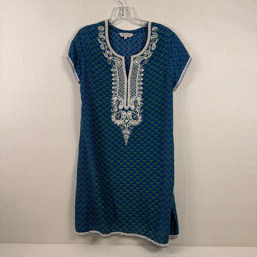 Sulu Blue Green Embroidered Dress — 01 front