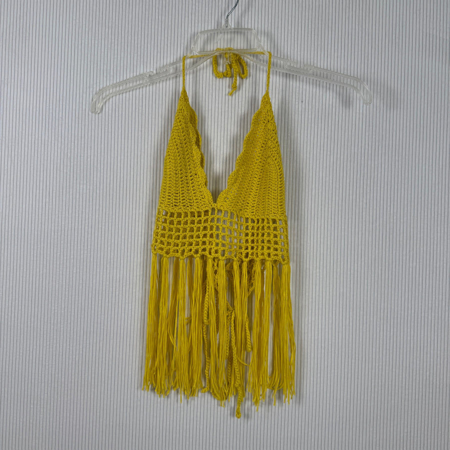 Yellow Fringe Halter Top — 01 front