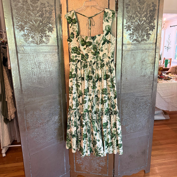 Cara Cara Claire Dress in Olive Hanging Orchids Size 10 — 01 front
