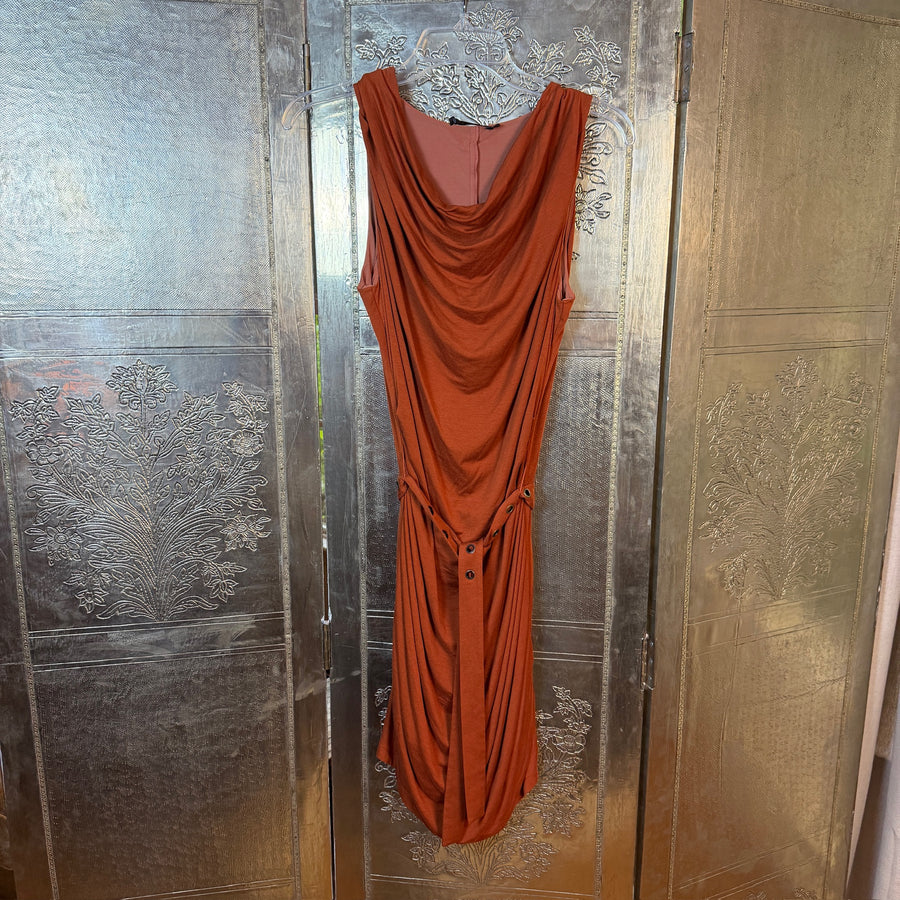 Rust Orange Ruched Dress — 01 front