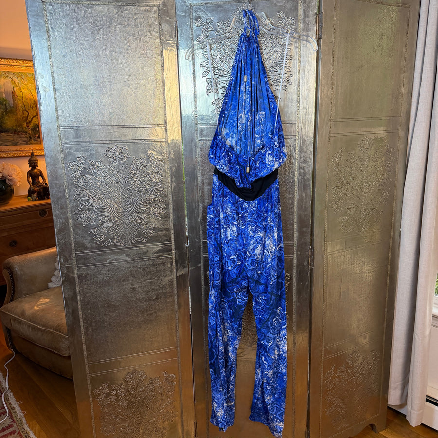 Alice + Trixie Blue Print Halter Maxi Dress — 01 front