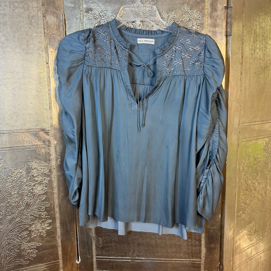 Ulla Johnson Lissa Blouse in Slate Blue — 01 front