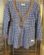Odd Molly Blue Plaid Lace Blouse — 01 front