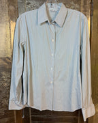 Loro Piana Blue Striped Button Blouse — 01 front