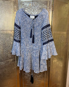 ALEXIS Lanelle Blue Dotted Lace Bell-Sleeve Mini Dress Size XS — 01 front