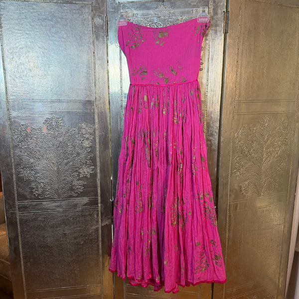 Pink Metallic-Print Strapless Maxi Dress — 01 front