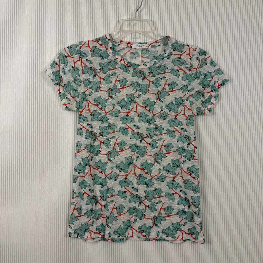 rag & bone Green Floral-Print Tee — 01 front