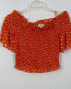 L'AGENCE Bexley Polka-Dot Off-the-Shoulder Crop Top Size S-P — 01 front
