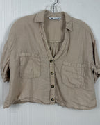 Zara Tan Short-Sleeve Button-Down Crop Top Size EUR S (USA S, MEX 26) — 01 front