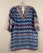 Vilagallo Blue and Orange Geometric Shift Dress — 01 front