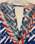 Vilagallo Blue and Orange Geometric Shift Dress — 03 detail