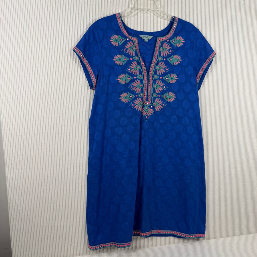 Sulu Blue Embroidered Shift Dress Size L — 01 front
