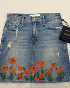 MOTHER Embroidered Denim Skirt Size 26 — 01 front