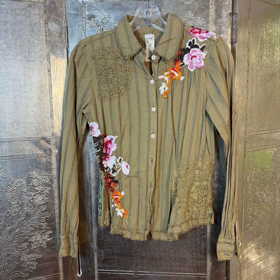 Olive Floral Shirt Size 6 — 01 front