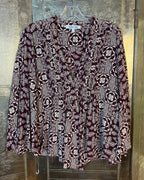 Elizabeth and James Burgundy Print Blouse Size S — 01 front