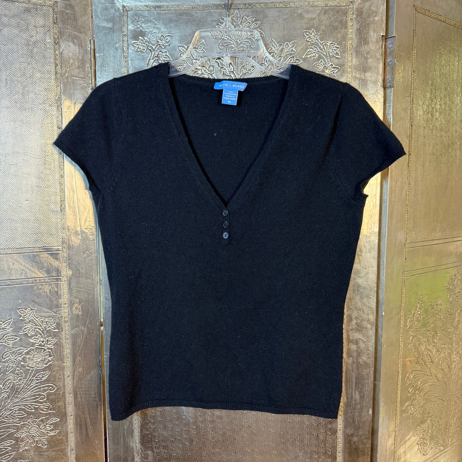 White + Warren Navy Knit Top — 01 front
