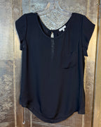Joie Navy Short Sleeve Blouse — 01 front