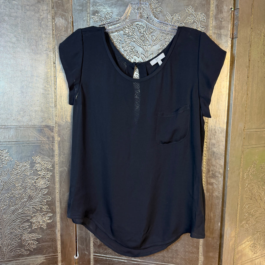 Joie Navy Short Sleeve Blouse — 01 front