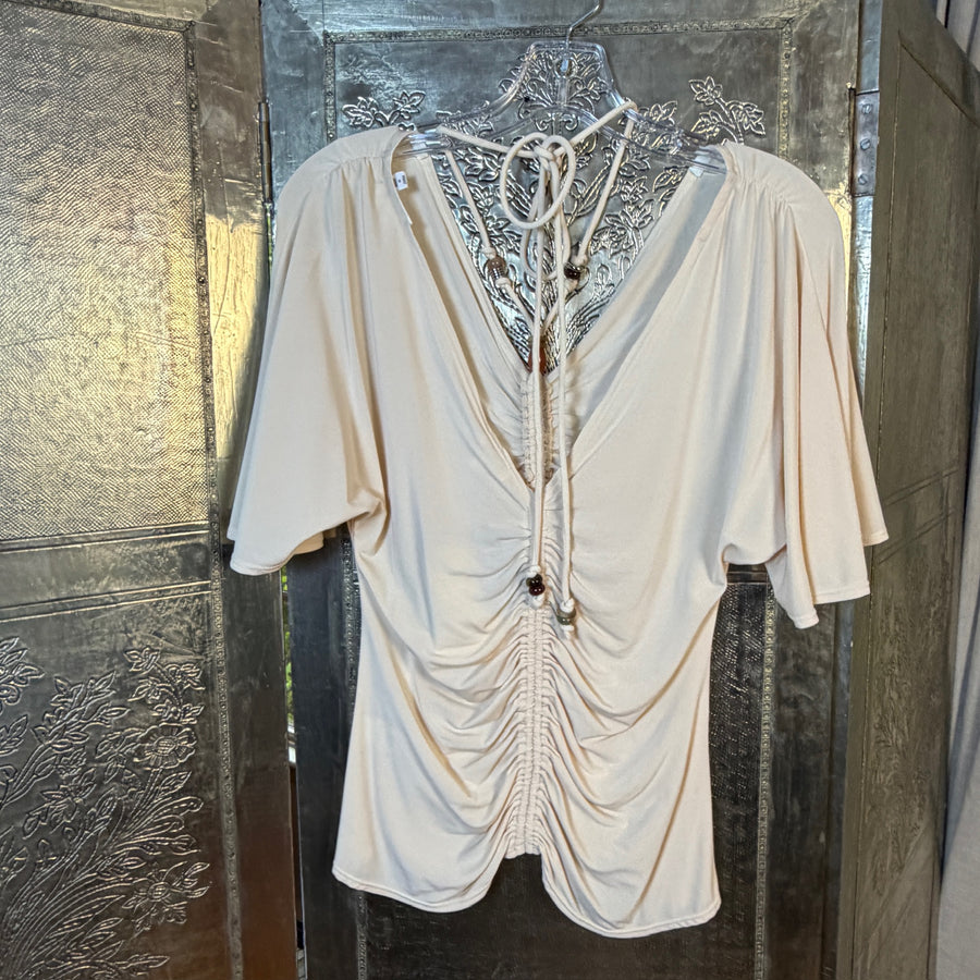 A.L.C. Nina Ruched Bead-Embellished Top Size XL — 01 front