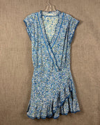 Front view of Poupette St Barth blue floral pull-on mini dress size M