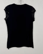 Black Silver Floral Damask Cap-Sleeve Top — Back