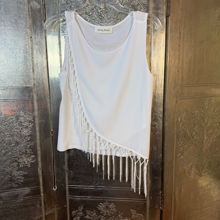 Caren Forbes Diagonal Fringe Tank Top Size M — Front