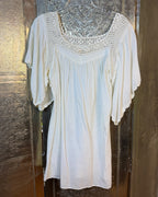Ivory Crochet Yoke Peasant Tunic — Front