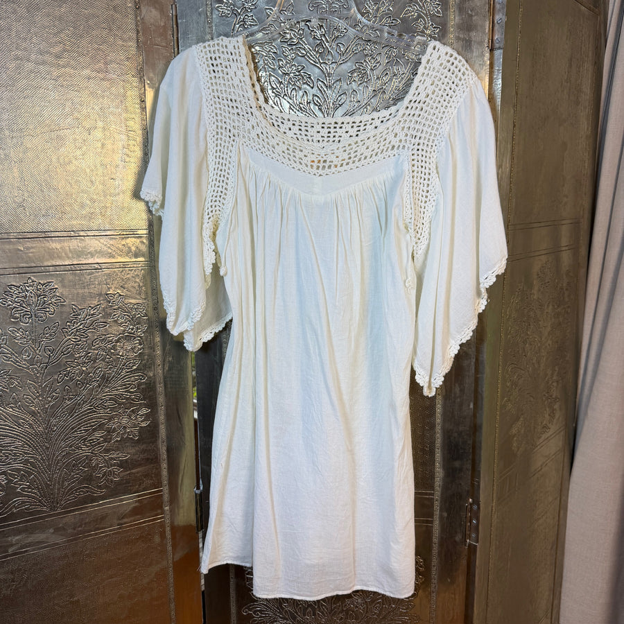 Ivory Crochet Yoke Peasant Tunic — Front