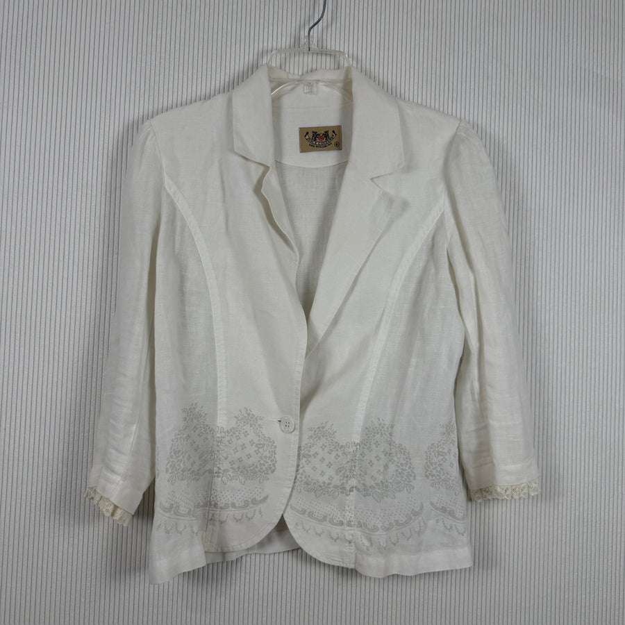 Juicy Couture Embroidered Linen Blazer Size 8 — Front