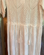 Just Hold On White Eyelet Midi Dress Size S — Waist Detail