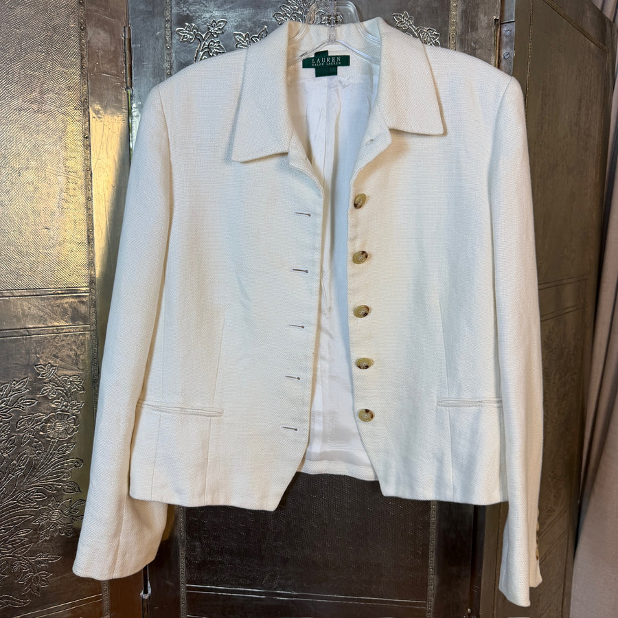 Lauren Ralph Lauren Textured Linen Blazer Size 12 — Front