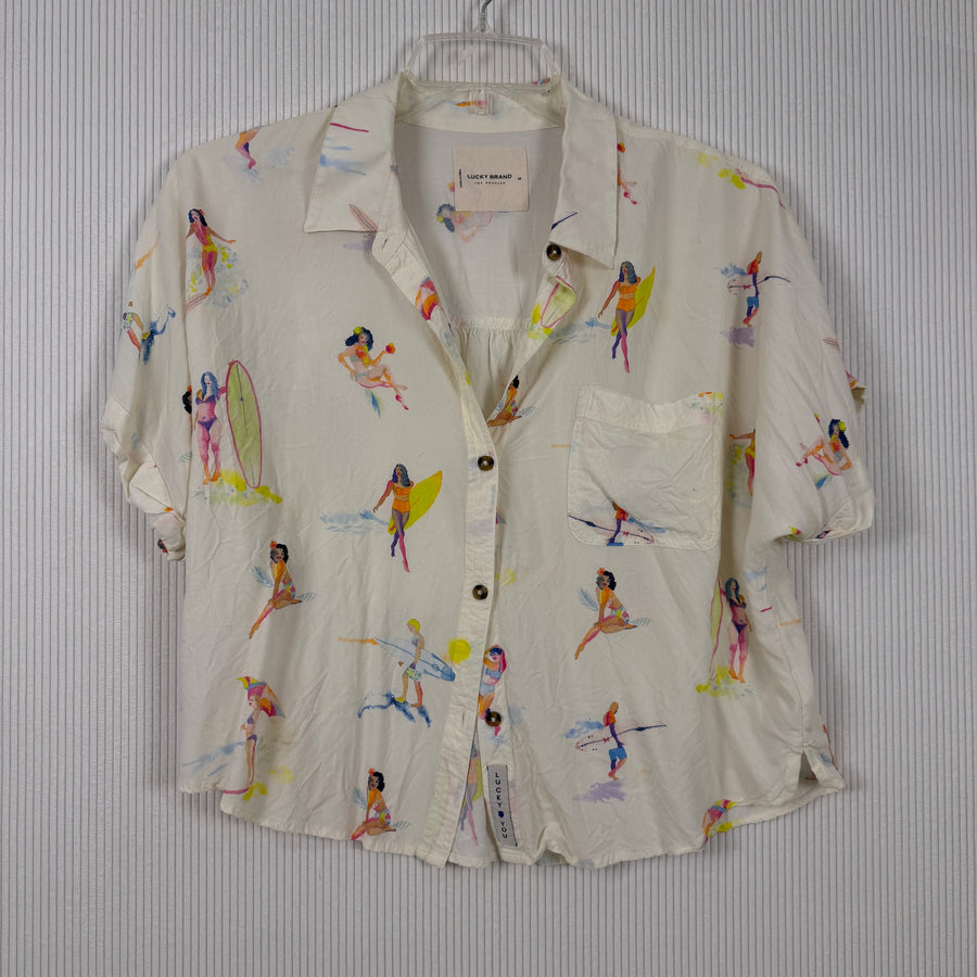 Lucky Brand Surfer Girl Print Button-Down Shirt — Front