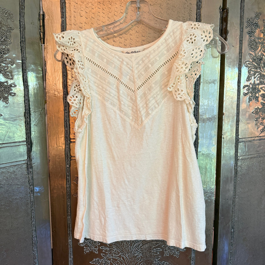Miss Selfridge Eyelet Ruffle Sleeve Top Size 10 (US 6, EUR 38) — Front