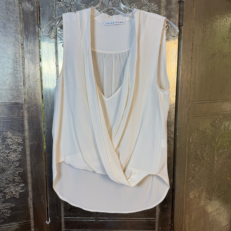 Trina Turk Silk Draped Wrap-Front Blouse — Front
